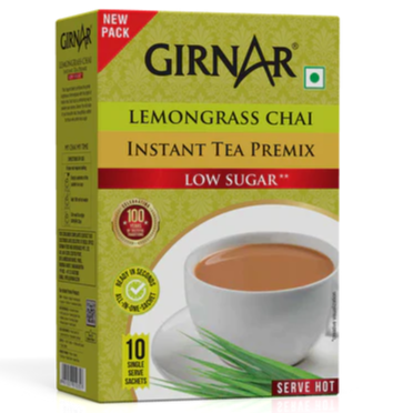Girnar - Premixed - Lemongrass Chai - LowSugar 80G - Pack of 10