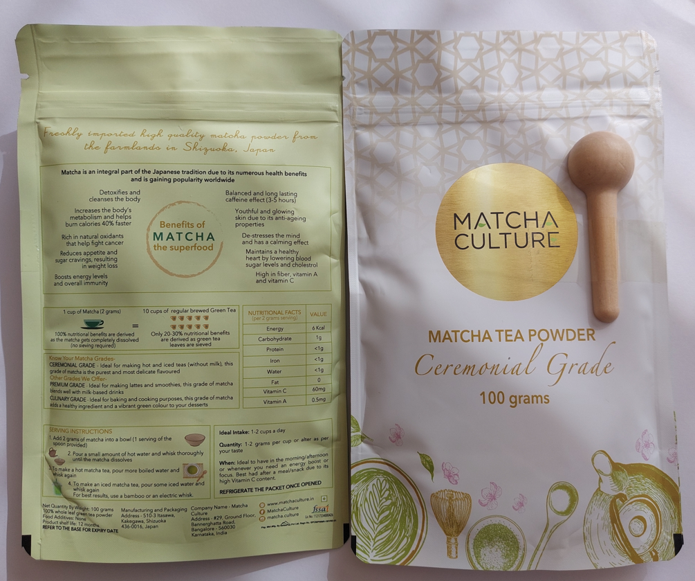 Matcha Culture - Ceremonial Grade ..100Gm Pouch with Wooden Spoon (ideal for tea hot/cold)
