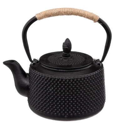 Tea Pot - Black Cast Iron Pot Flora 1000ml with Infuser