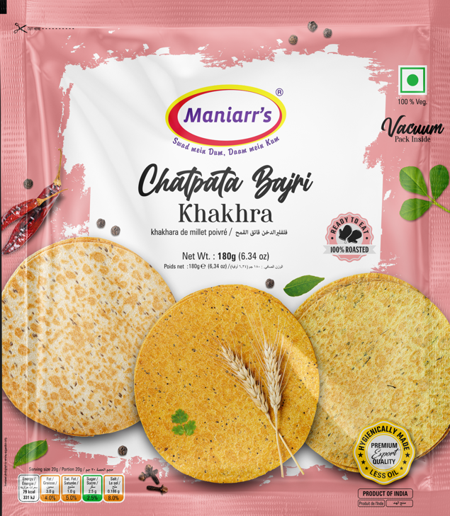 Maniarrs - Wheat Crisps - Khakhara - Chatpata Bajri 180gm