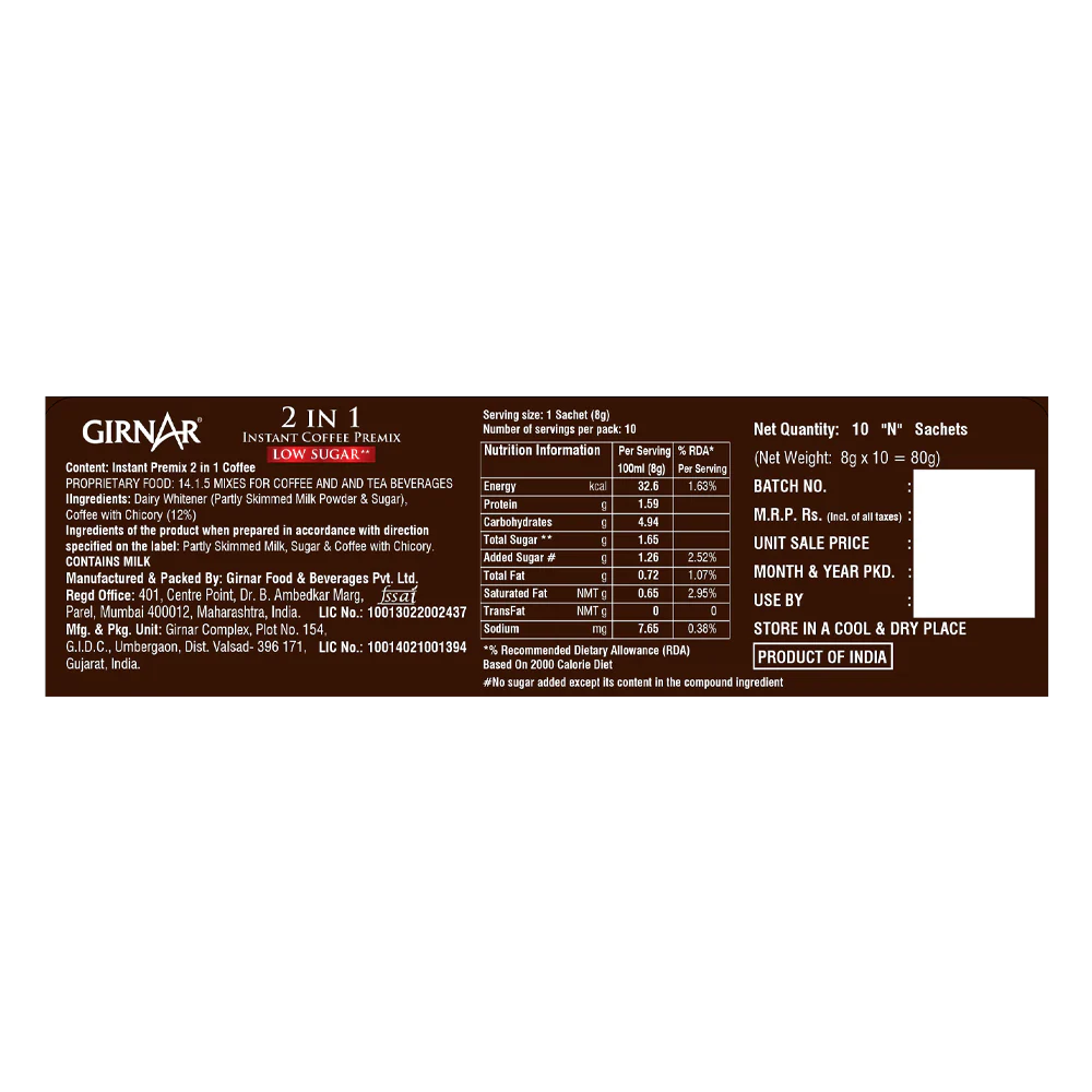 Girnar  - Premixed - Coffee 3 in 1 - LS 80g - Box of 10 !