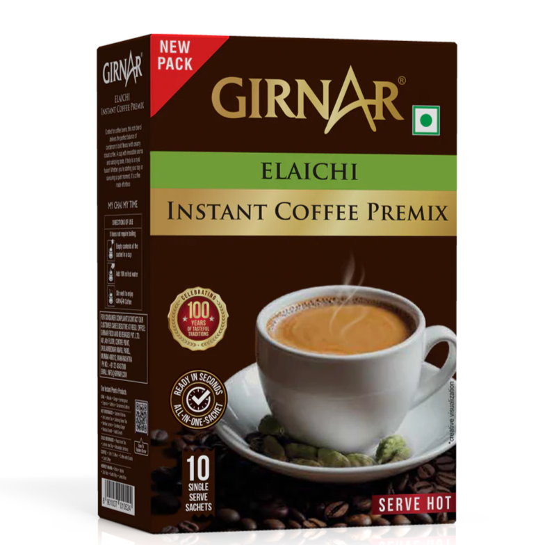 Girnar  - Premixed - Coffee Elaichi Cardamom 4 in 1 - SW 140g - Box of 10