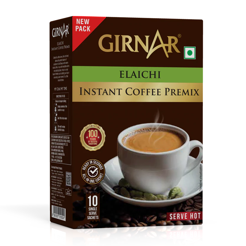 Girnar  - Premixed - Coffee Elaichi Cardamom 4 in 1 - SW 140g - Box of 10