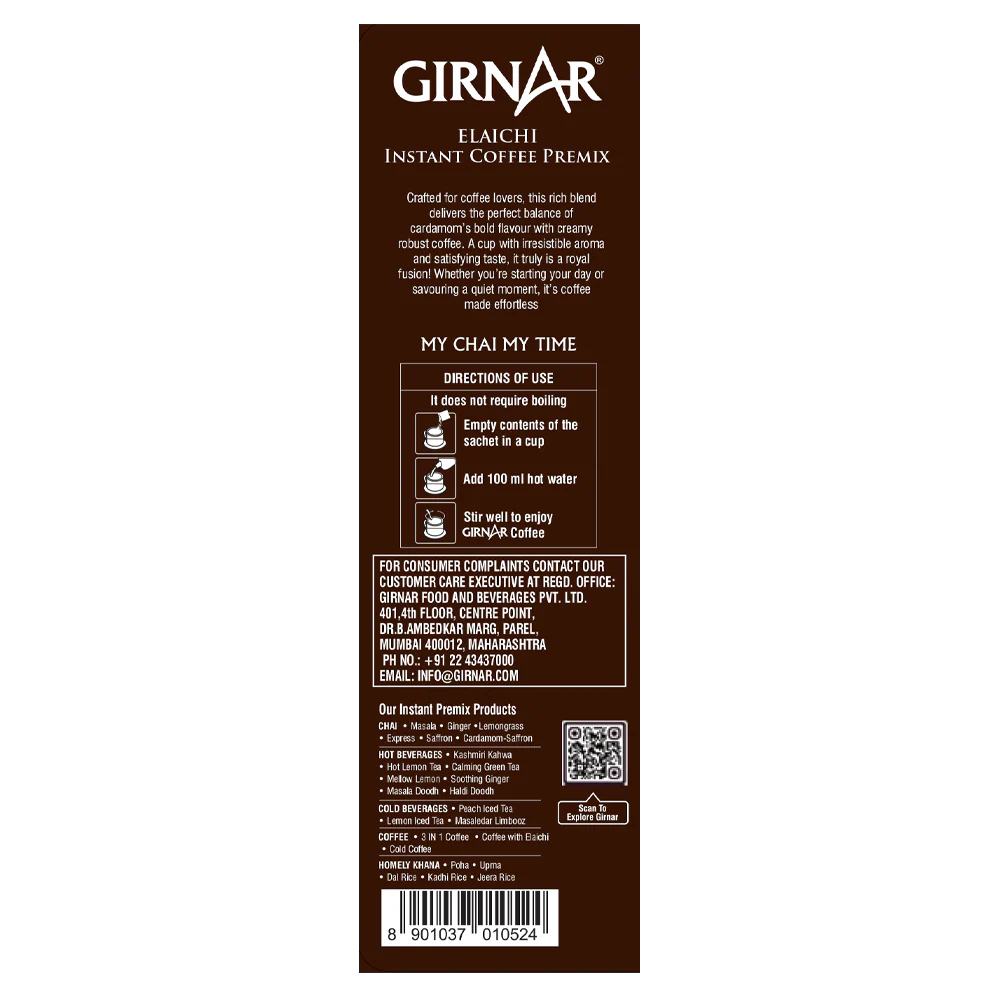 Girnar  - Premixed - Coffee Elaichi Cardamom 4 in 1 - SW 140g - Box of 10