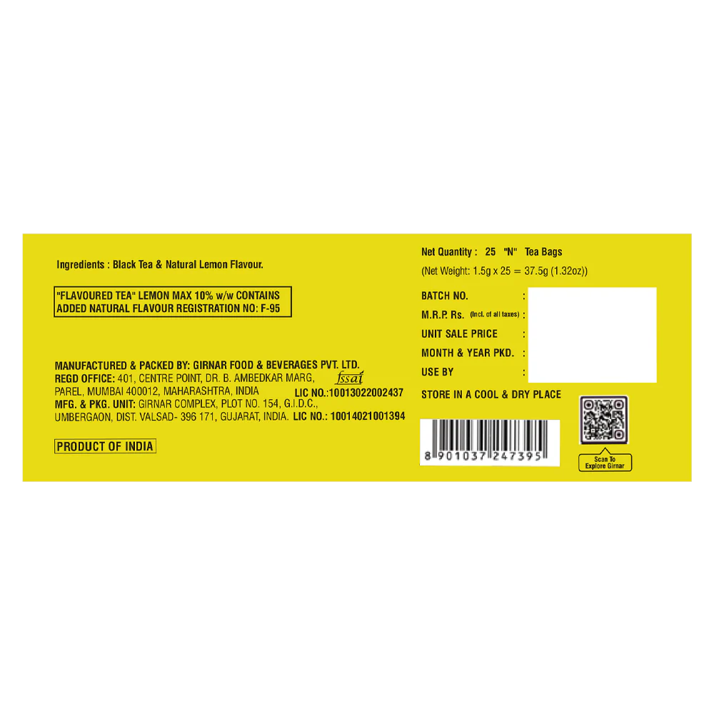 Girnar  - Black Tea - Lemon - 25tb - Box of 25