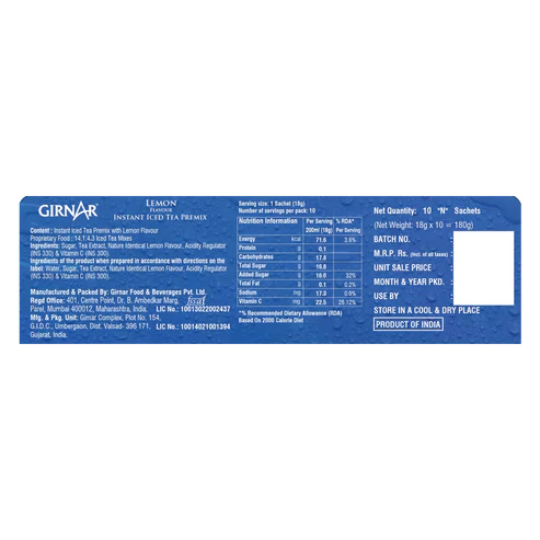 Girnar  - COLD Premixed - Iced Tea Lemon - 90g - Box of 5