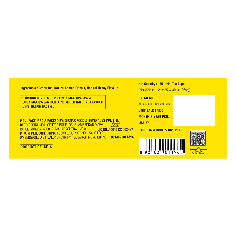 Girnar  - Green Tea - Lemon & Honey - 12g - Box of 10
