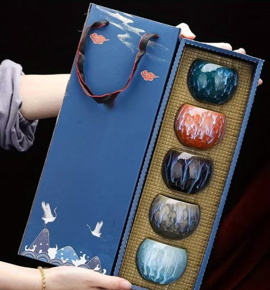 Glass - Fancy Ceramic Matcha Bowls - Set of 5 Bowls