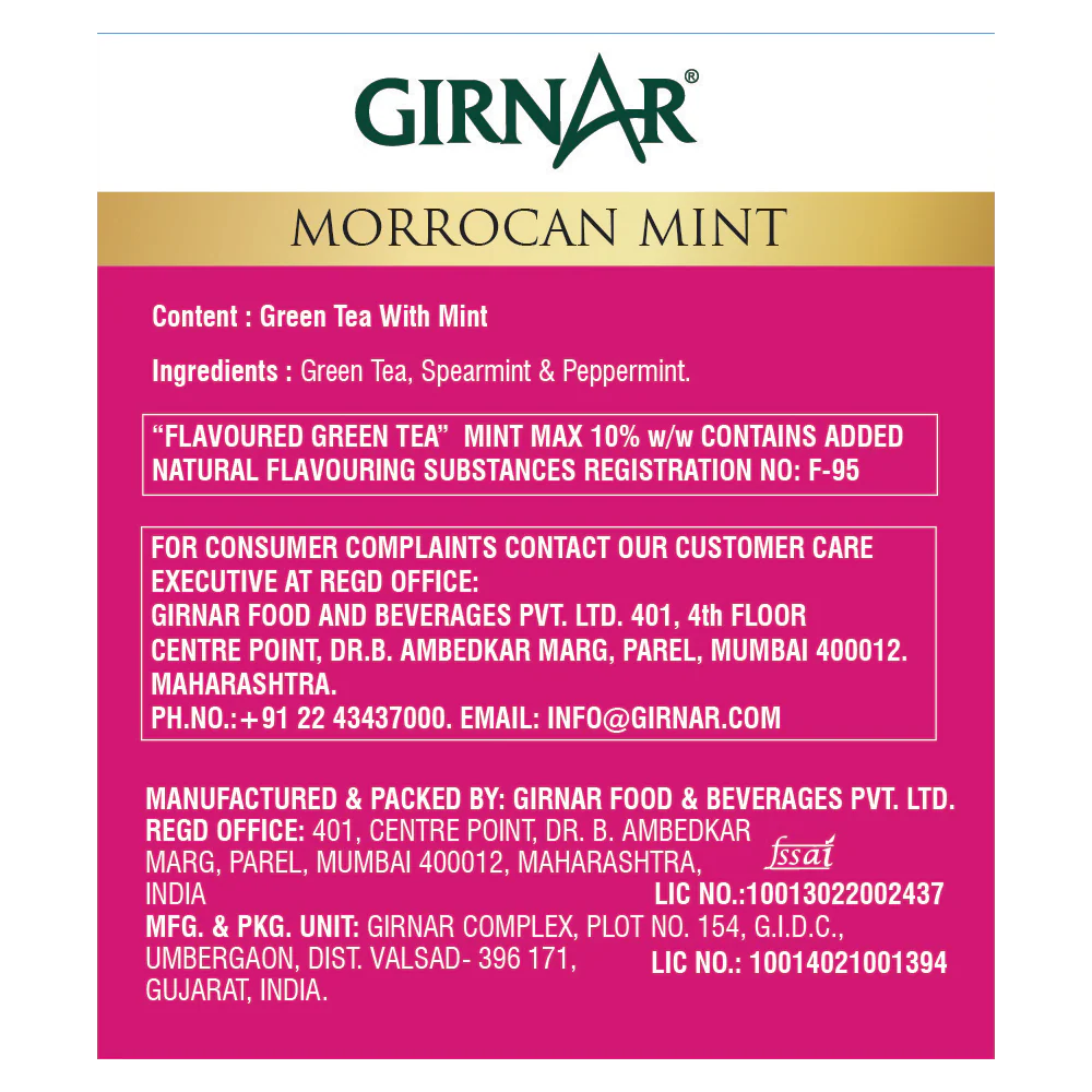 Girnar  - Green Tea - Moroccan Mint ( Spearmint ) Tea Green Tea - Box of 10