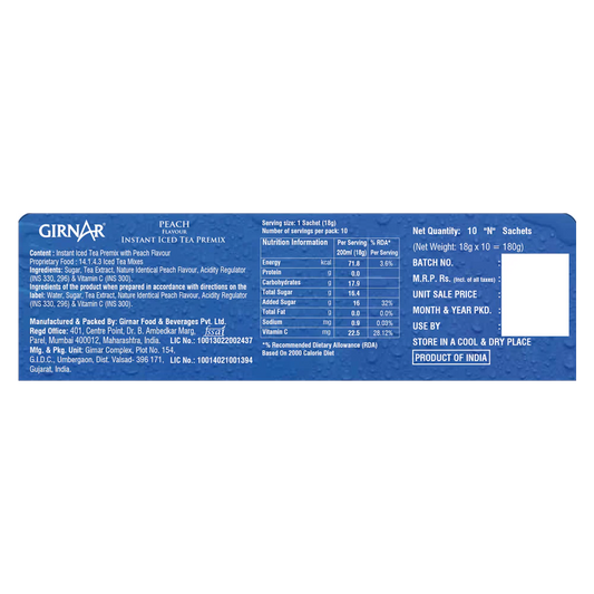Girnar  - COLD Premixed - Iced Tea Peach - 90g - Box of 5  [ BUY 1 Get 1 Free]
