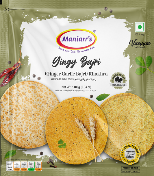 Maniarrs - Wheat Crisps - Khakhara - Ginger Garlic Bajri 180gm
