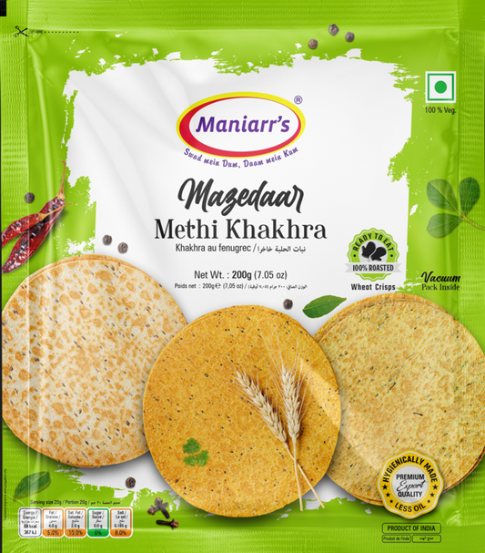 Maniarrs - Wheat Crisps - Khakhara - Methi (Fenugreek)  200gm