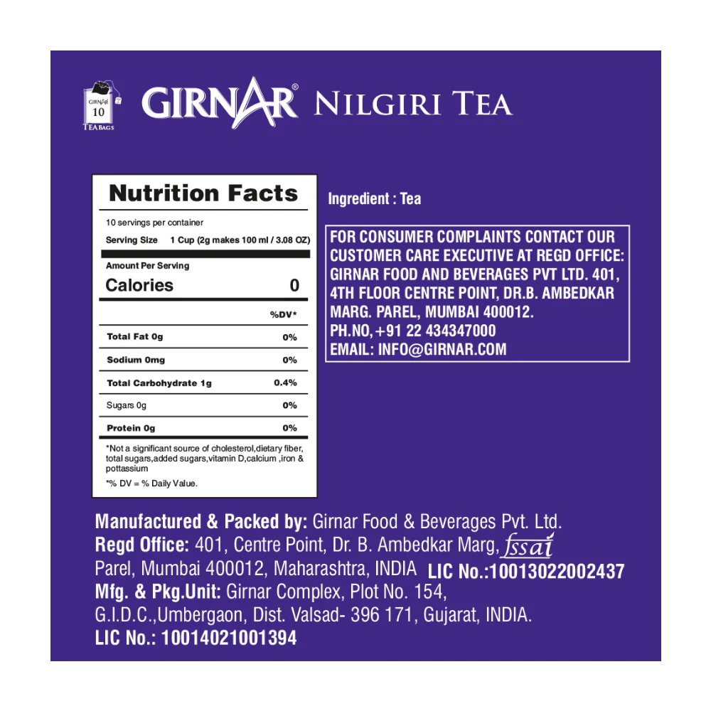Girnar  - Black Tea - Nilgiri (10tb) - 10tb - Box of 10