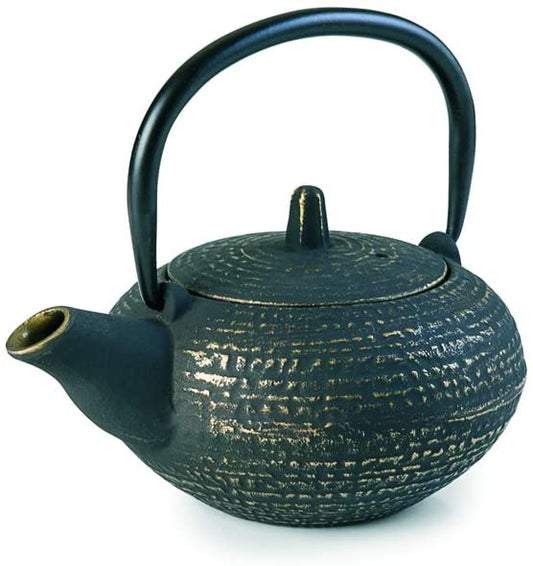Tea Pot - Black Golden Cast Iron Pot 400ml with Infuser