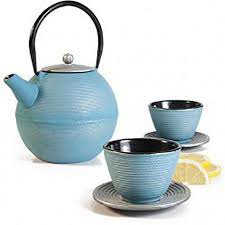 Tea Pot SET - Bluel Cast Iron Pot 1200ml with Infuser And 2 Cups