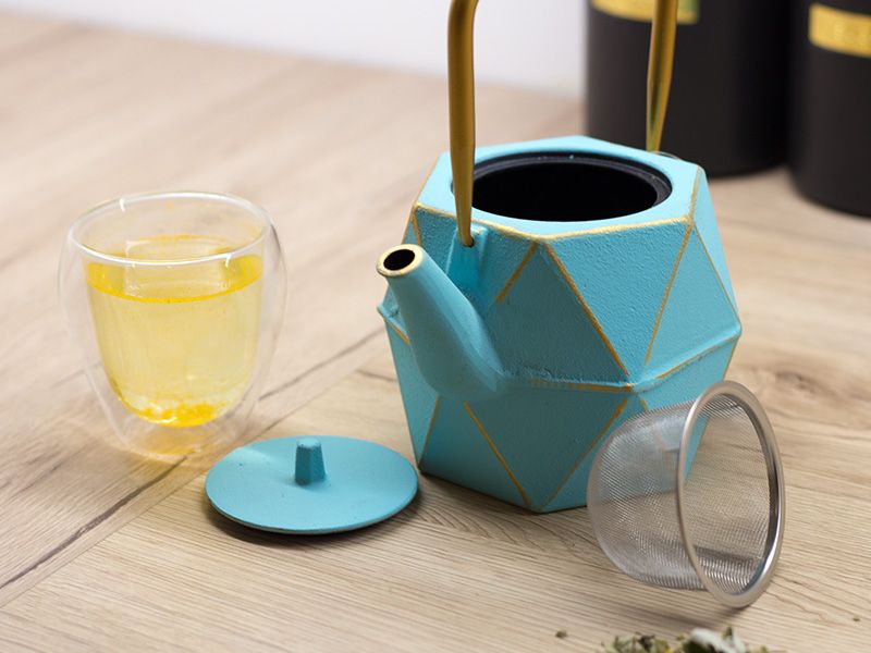 Tea Pot - Kerala Blue Cast Iron Pot 1200ml with Infuser